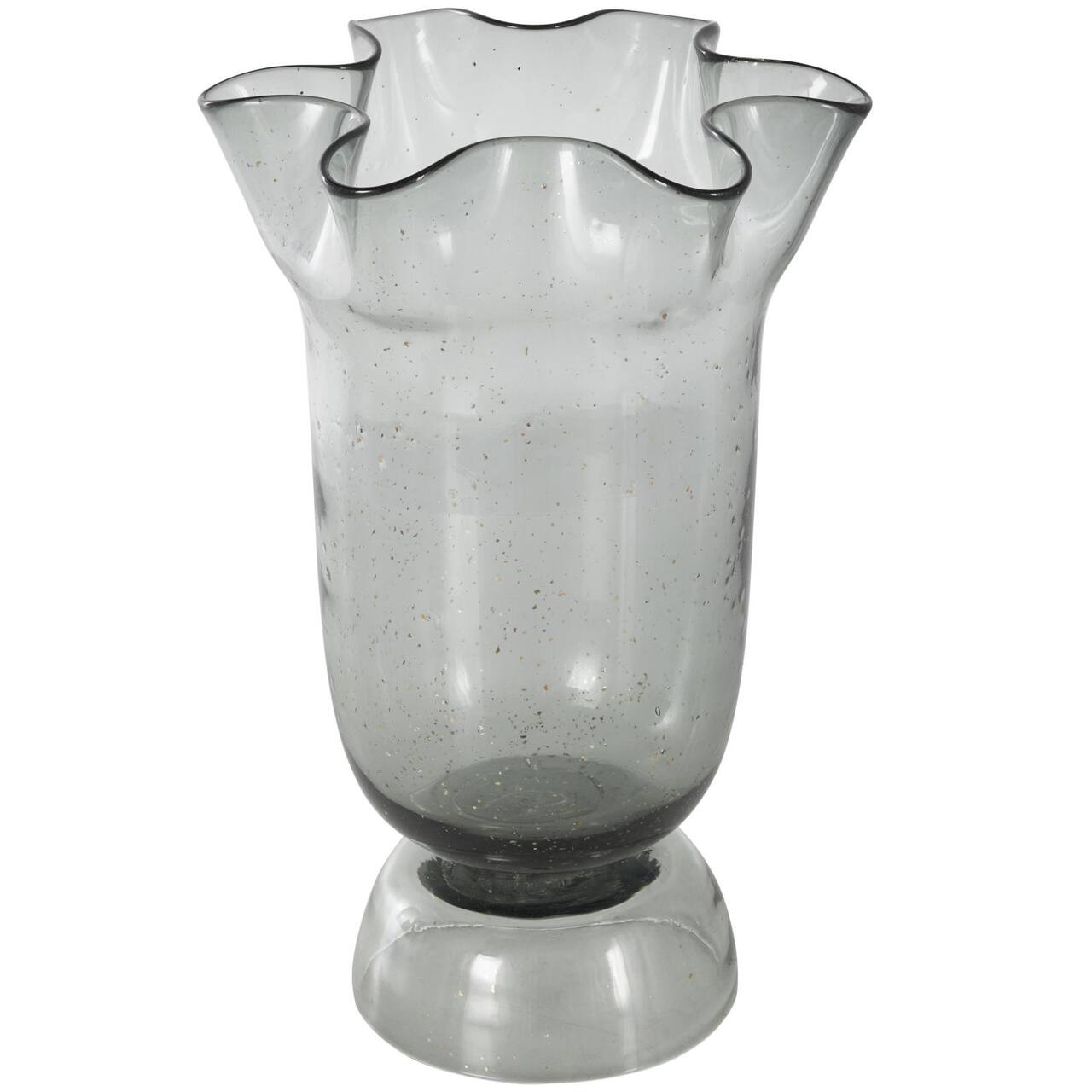 Black Glass Vase Set with Wavy Opening & Gold Speckles